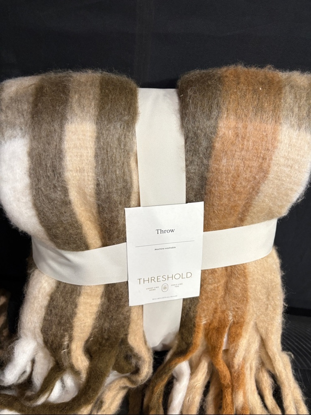 Threshold Plush Striped Fringe Throw in Cream, Tan & Brown - Picture 4 of 4